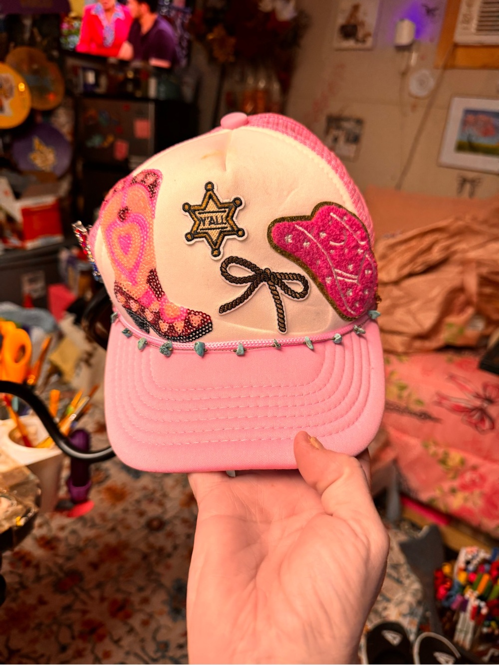 Pink Embellished Western Trucker Hat